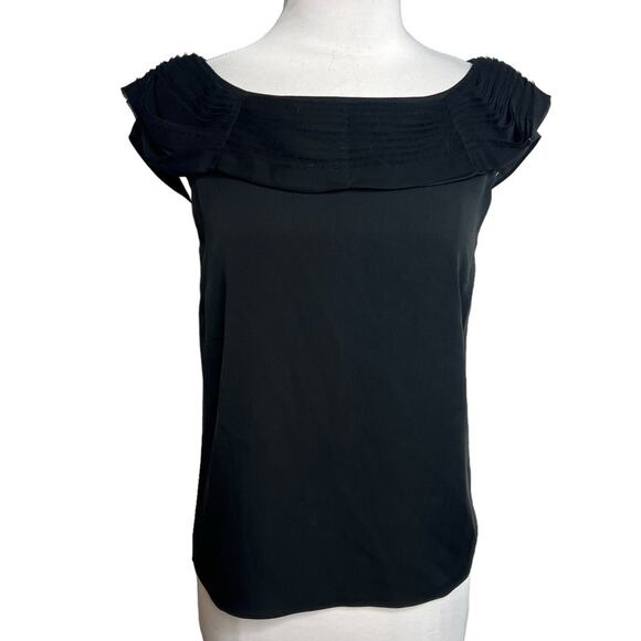 Alice + Olivia black silk layered pleat neckline top - Picture 1 of 5